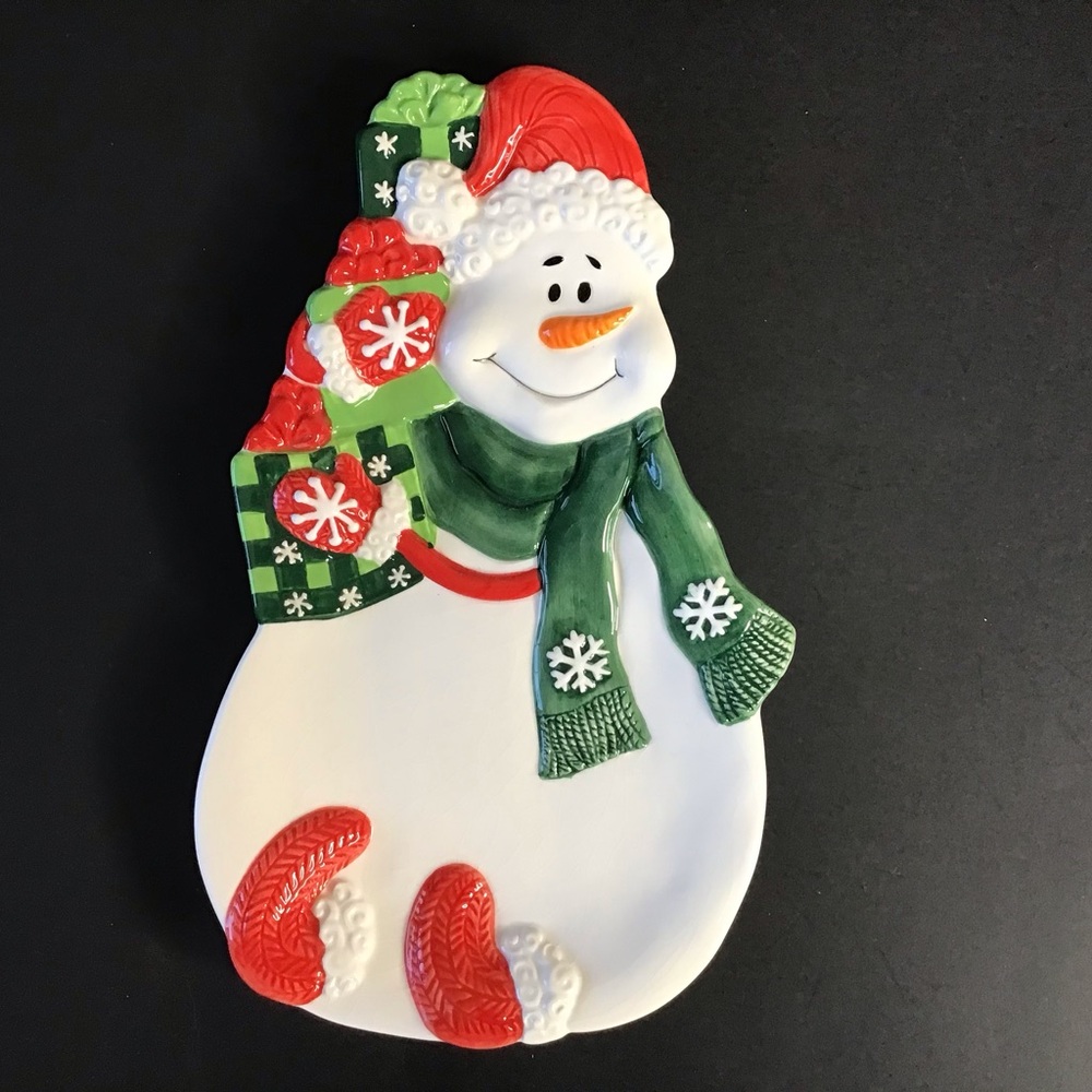 NIB Fitz and Floyd Snow Circles Snowman Canape’ Appetizer Plate